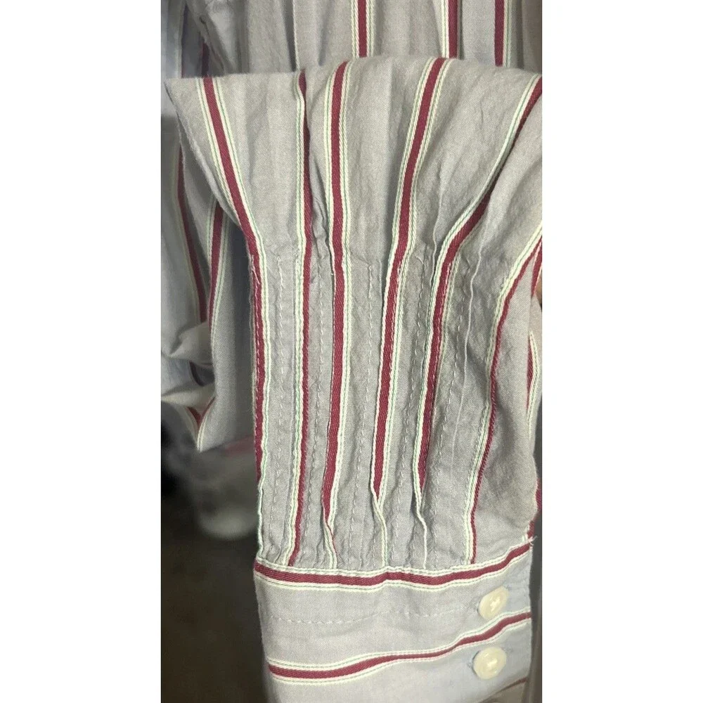 J.Crew Striped Women M  V-Neck Tie Top Light Blue Cotton-Blend Dobby Preppy